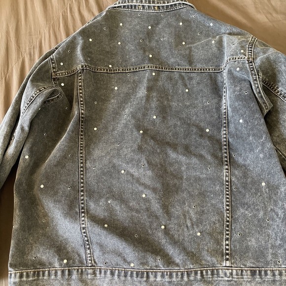 Boohoo Blue Womens Gray Jacket Denim Rhinestone Sequin Y2k 80's look Size 8 - Picture 15 of 15